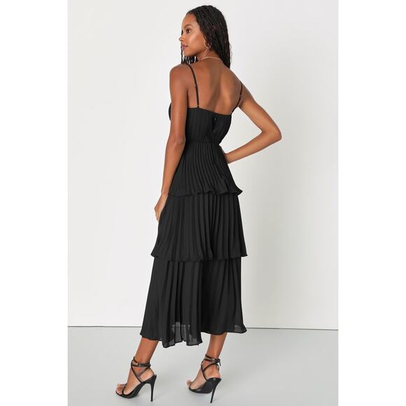 NWT Lulus Cascading Crush Black Tiered Bustier Midi Dress Sweetheart Neck Size M - Picture 3 of 9
